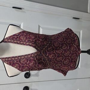 Burgundy Halter Top with Gold Pattern